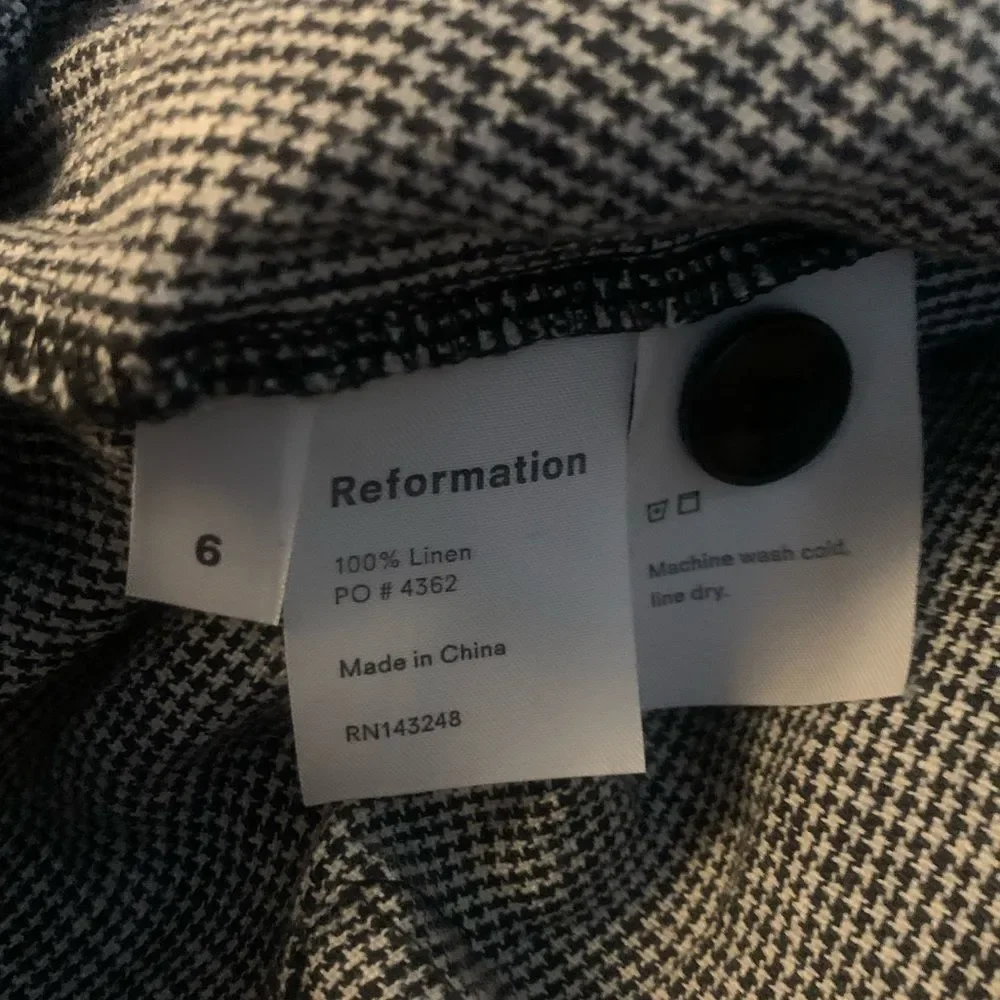 Reformation 100% Linen Wide Leg checkered Pants size 6